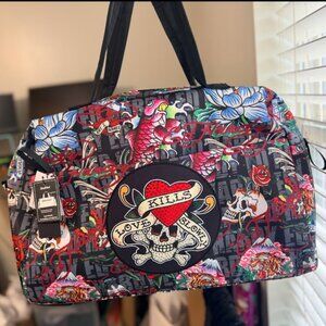 Ed Hardy Extra Large Nylon Duffle Bag/Travel Bag Love Kills Slowly